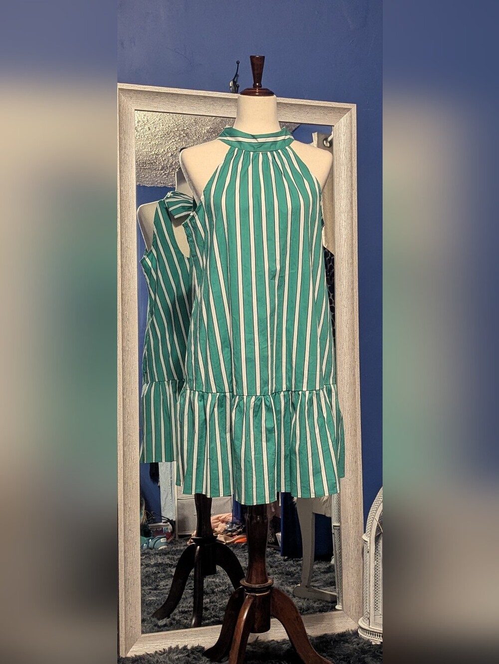 Rachel Zoe Green & White Striped Halter Dress